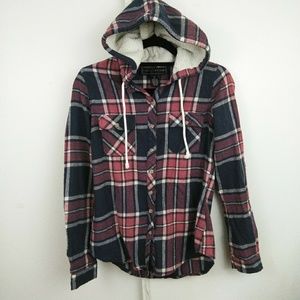 BOGO Polly & Esther Plaid Button Up Furry Hood